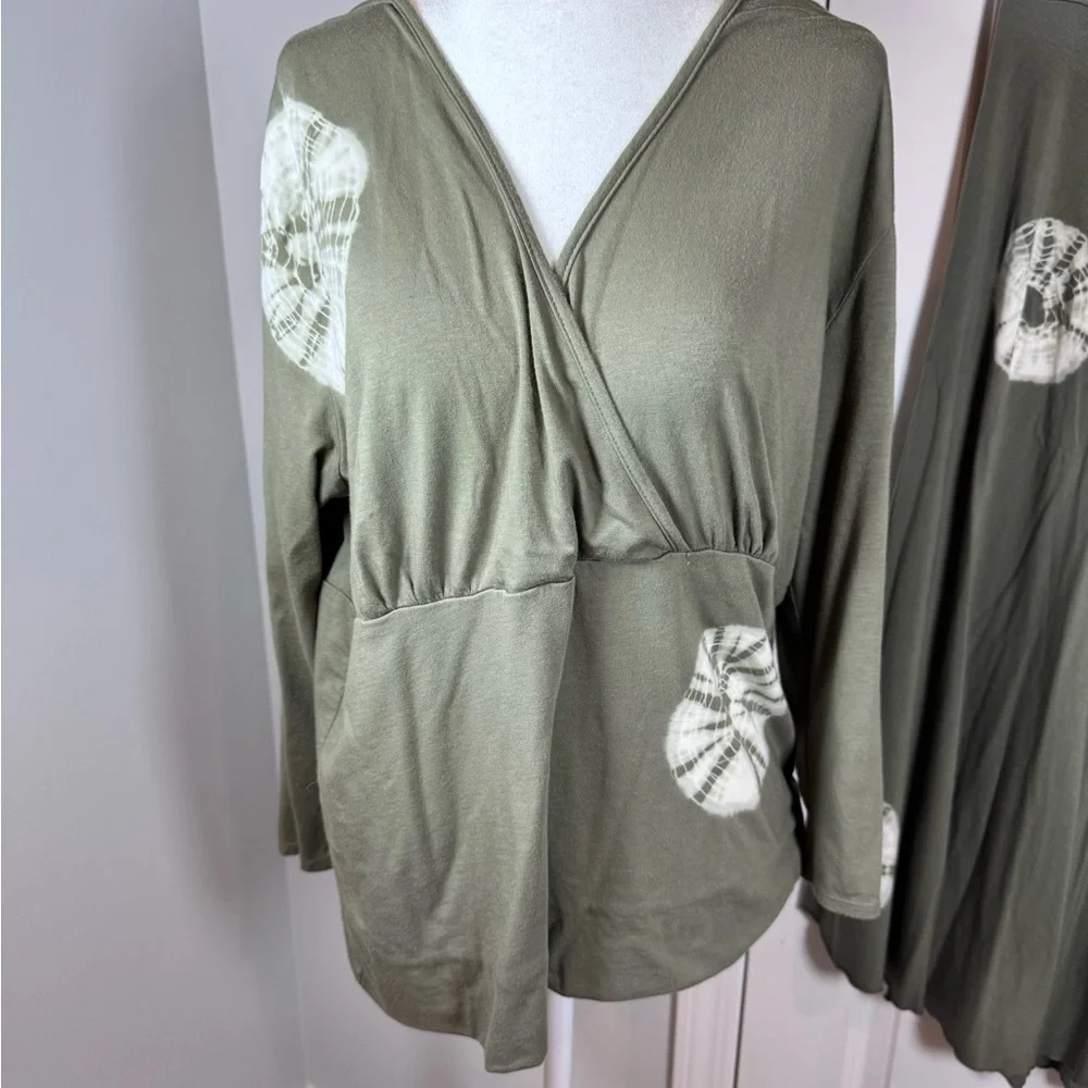 Soft Surroundings Tall XL Boho Wrap Midi Skirt Set Green USA Art to Wear Travel